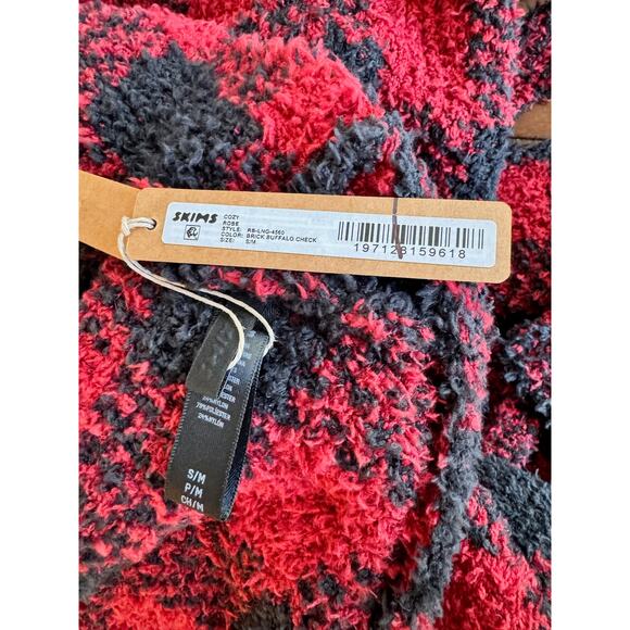 Skims Robe Sz S/M Unisex Belted Long Cabincore Brick Buffalo Check Red Black NWT - Picture 8 of 9